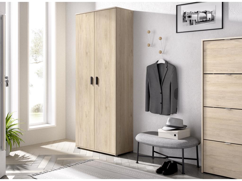 Wardrobe made of melamine-coated particleboard in natural oak finish - Length 77.4 x Depth 35.3 x Height 190.2 cm 34390FMSB