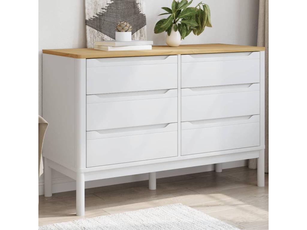 Sunmeub white chest of drawers in solid pine wood 04117BKCK