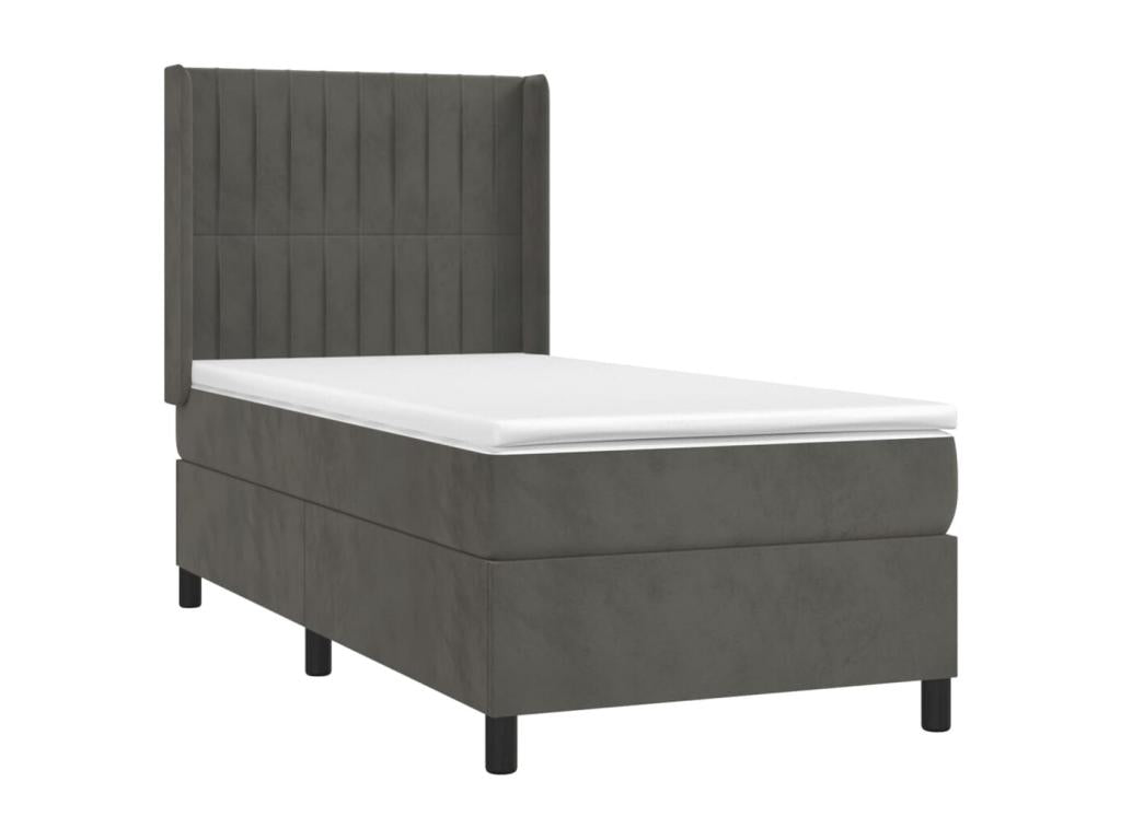 Upholstered bed base and mattress with LED lighting, dark grey, 80x200cm, velvet, 10192JYDZ