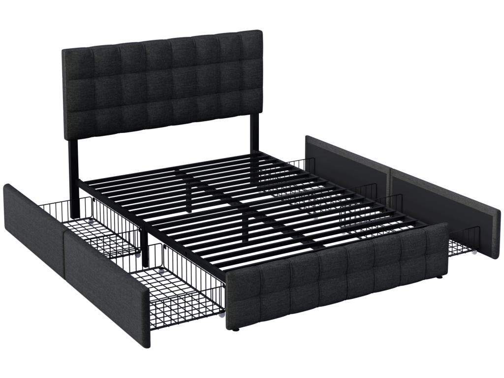 Bed with drawers, double storage bed - black 140x200 cm - Sunmeub 08396VOLM
