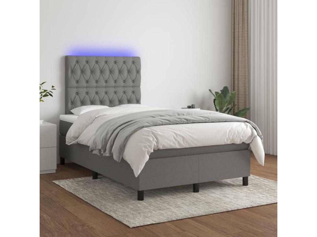 Upholstered bed base and mattress with LED lighting, Dark Grey, 120x200 cm, Fabric 50169VRRE