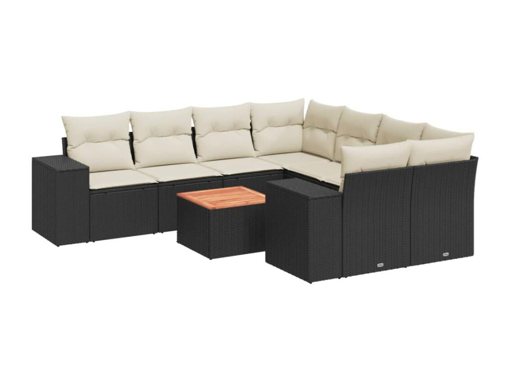 9-piece garden furniture set with cushions, black resin wicker, 99220GIDO