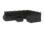10-piece garden furniture set with cushions, black resin wicker, 37175PJJD