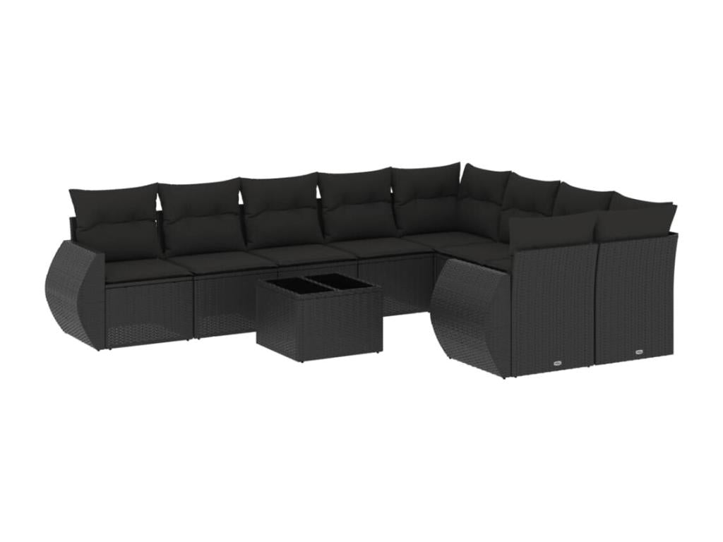 10-piece garden furniture set with cushions, black resin wicker, 37175PJJD