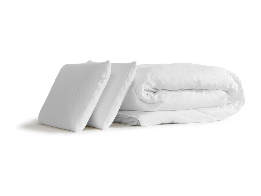 Ready-to-sleep pack: Pocket spring mattress, memory foam, Homeboisstore 180x200, Homeboisstore bed base, white, 2 pillows, duvet 64489CZRN