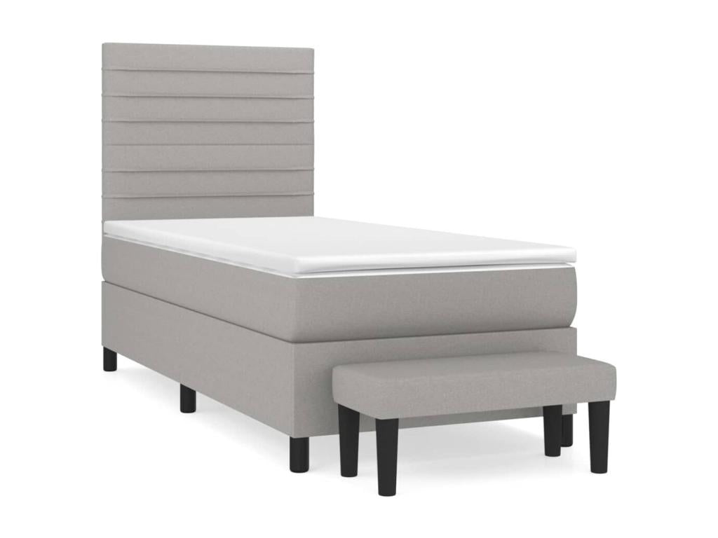 Upholstered bed base with mattress, light grey, 100x200cm, fabric, 40651YFBT