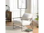Sunmeub - Ecru fabric armchair with 1 cushion, black metal frame, and wooden armrests 28446RXXY