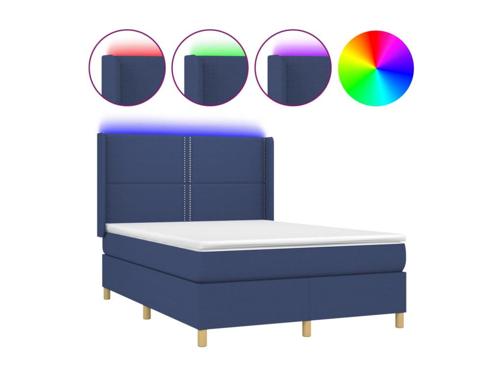 Upholstered bed base with mattress and LED light, blue, 140x200 cm, fabric, 36127MHOC