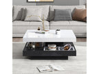 Square coffee table with 4 compartments and a rotating top - 70x70x36 cm - Particleboard - Black and white 90036LWKE