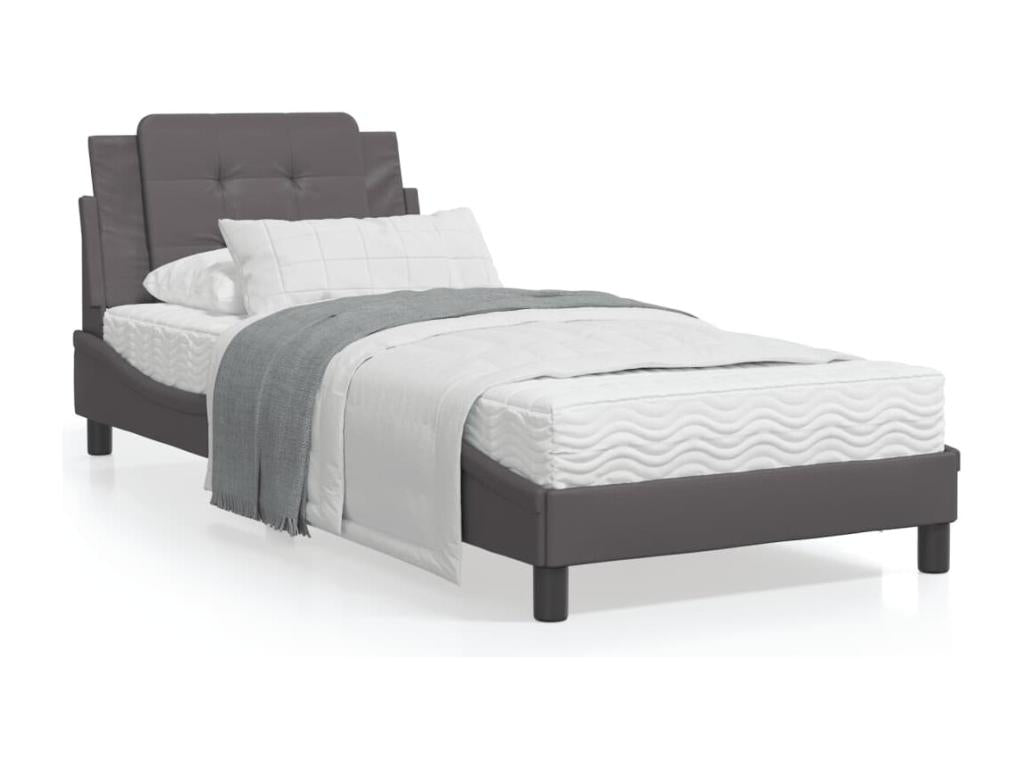 Bed frame with headboard, grey, 90x190 cm, faux leather, 94043BGSX