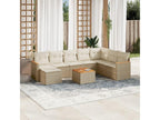 9-piece garden furniture set with cushions, beige woven resin, 14433YUKL