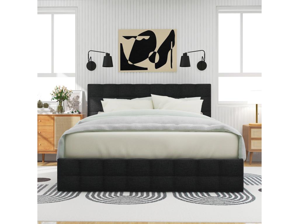 Bed with drawers, double storage bed - black 140x200 cm - Sunmeub 08396VOLM