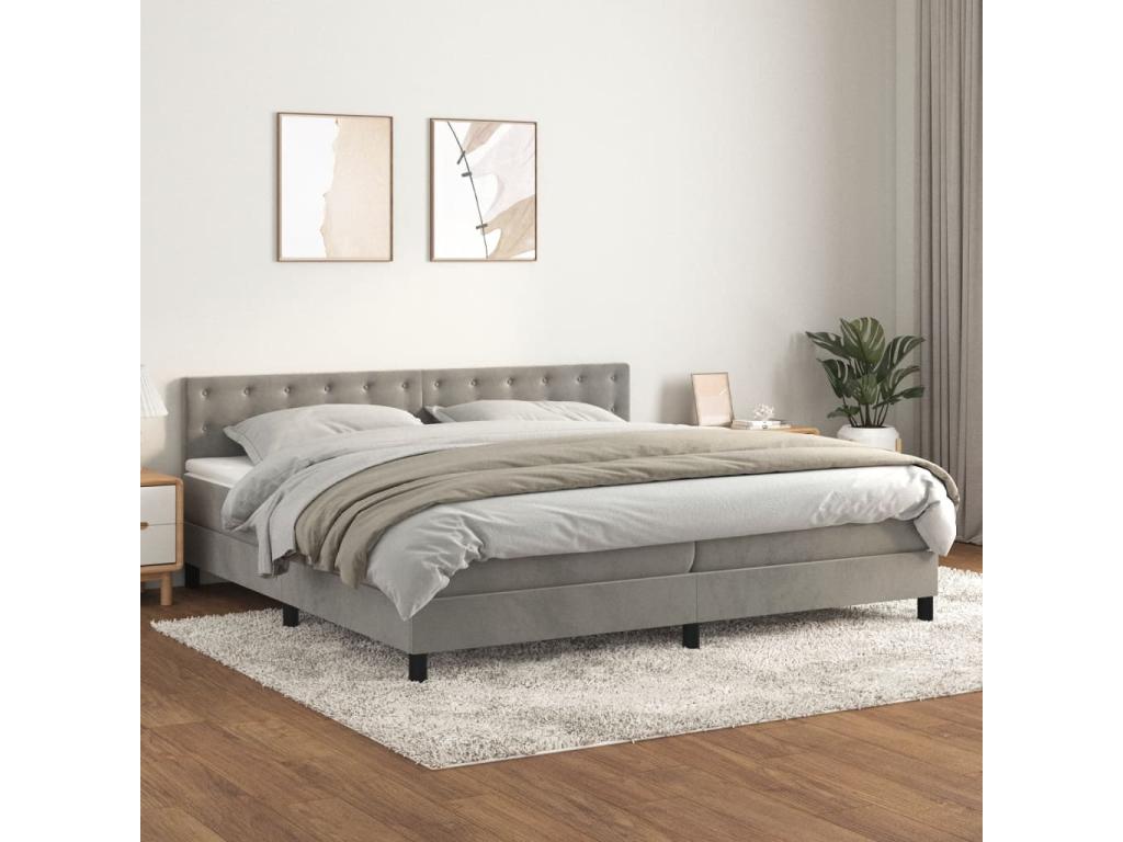 Sunmeub bed base and mattress, light grey, 200x200cm, velvet, 69265NHLY