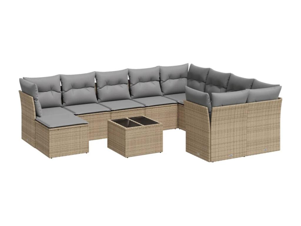 11-piece garden furniture set with beige resin wicker cushions 77914ODHC