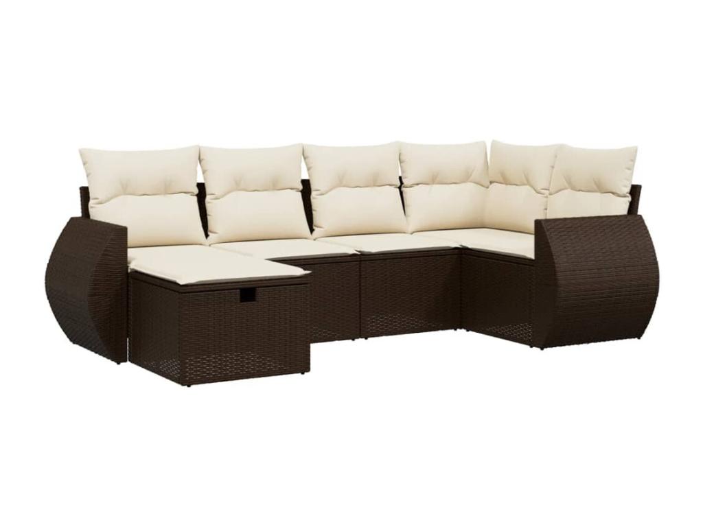 Garden furniture set with cushions, 6 pieces, brown woven resin, 29373FGDQ