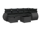 7-piece garden furniture set with cushions, black resin wicker, 74361TFRG