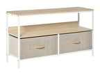 Low TV stand on legs, industrial style, 2 drawers, grey fabric, steel, white MDF, light wood, 20417SZOO