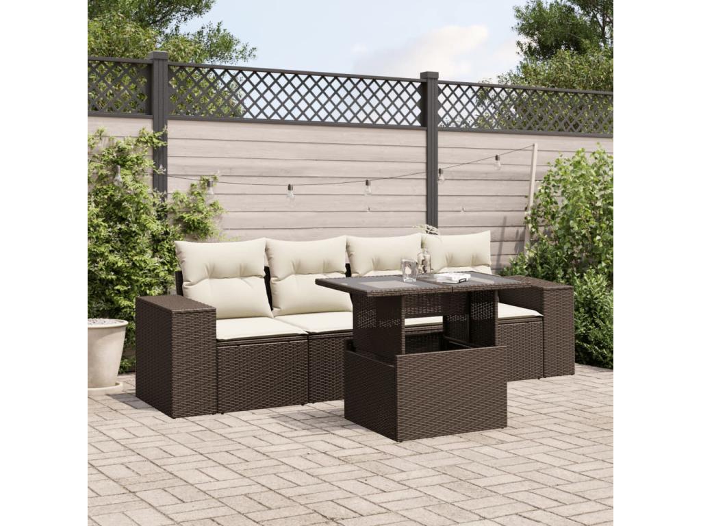 5-piece garden furniture set with cushions, brown wicker resin, 99761ERWS
