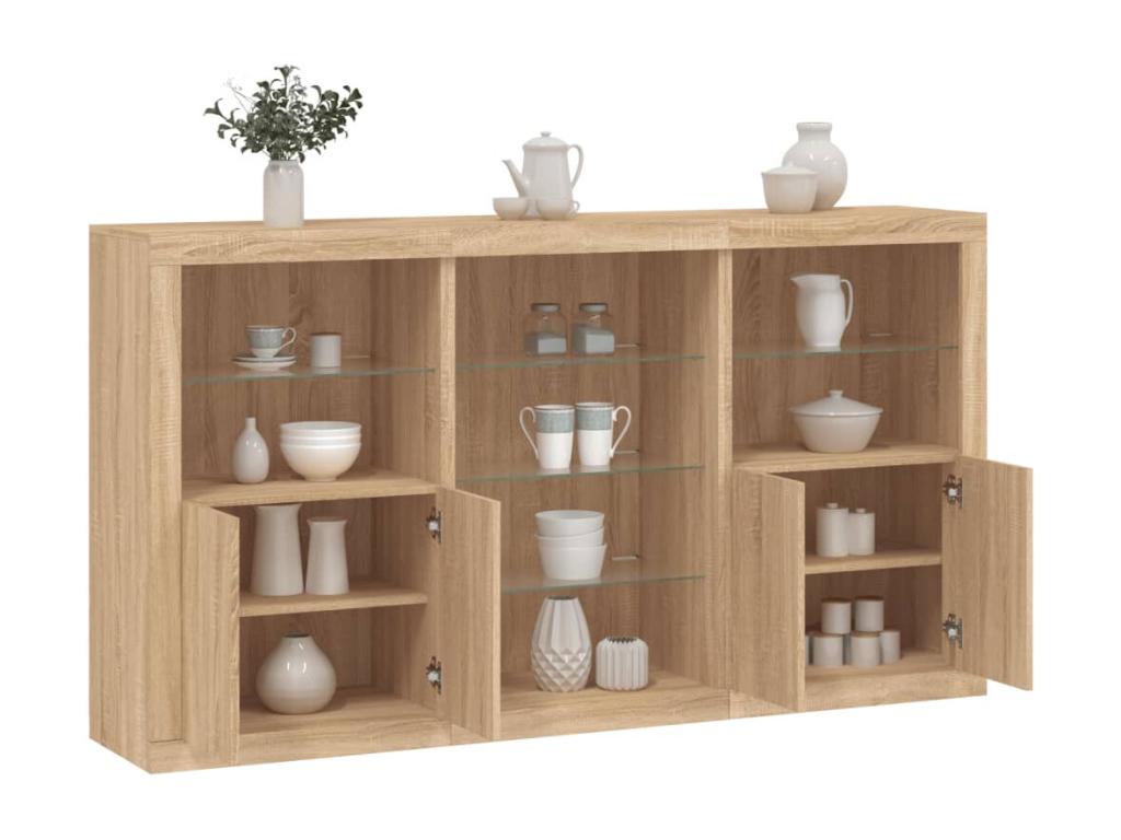 Sideboard with LED lights, oak, Sunmeub, 181.5x37x100 cm, 34439FWTV