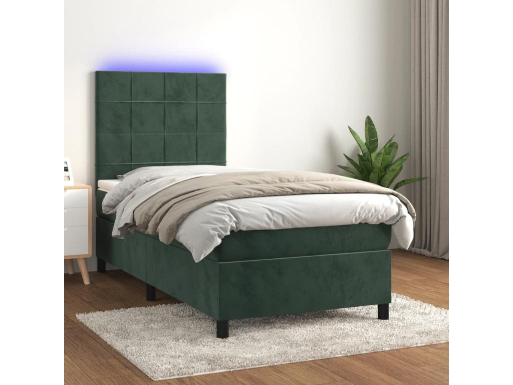 Sunmeub bed base and mattress with LED light, dark green, 90x200 cm, 86704ASGZ