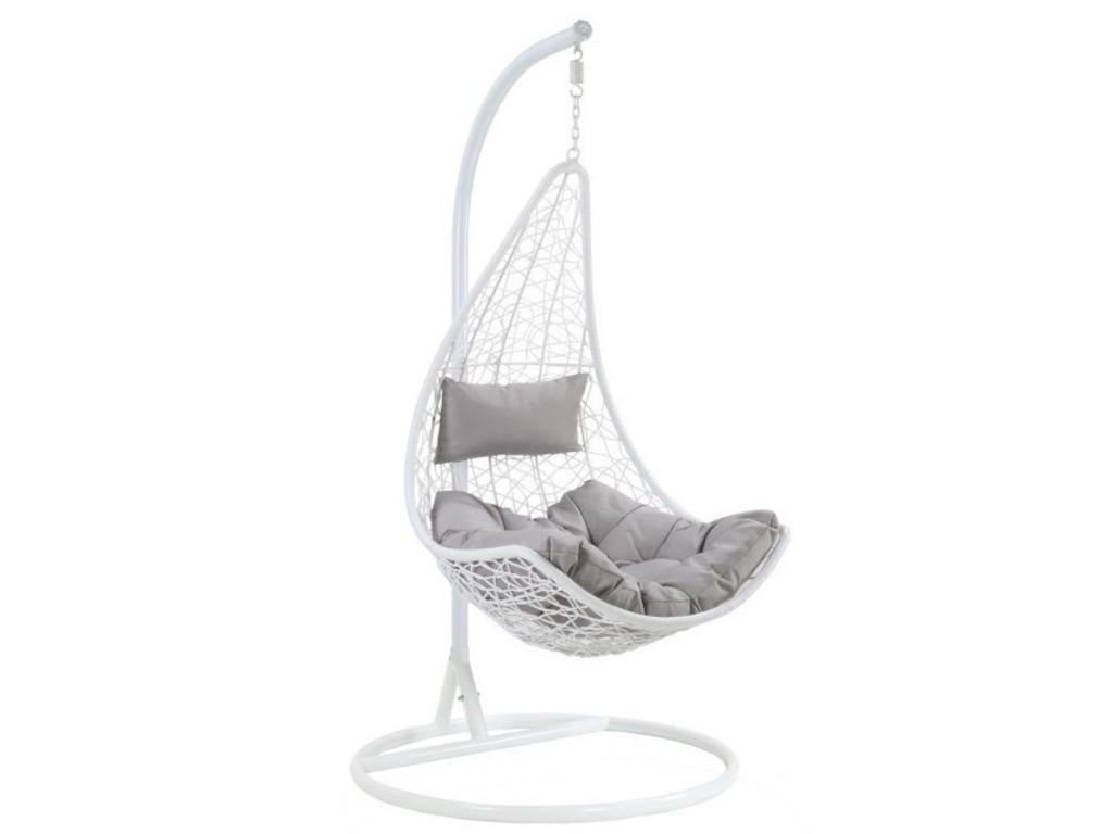 Hanging chair in woven resin - White with grey cushions - Sunmeub 81178ZCMC