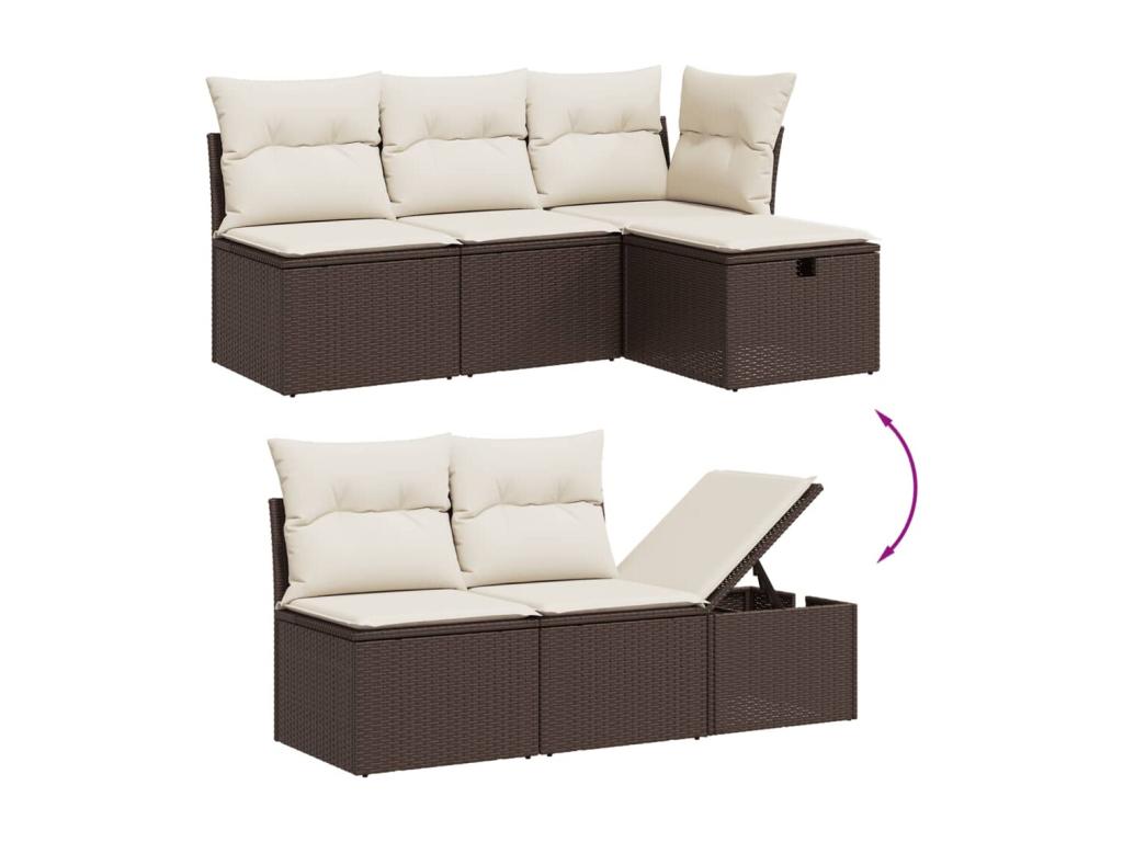 Garden furniture set with cushions, 6 pieces, brown woven resin, 29373FGDQ
