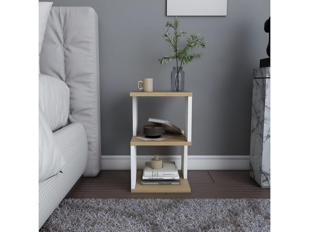 3-Tier Bedside Table in Oak and White Wood Finish, 29.6 cm Wide - Sunmeub 24336ZGZB