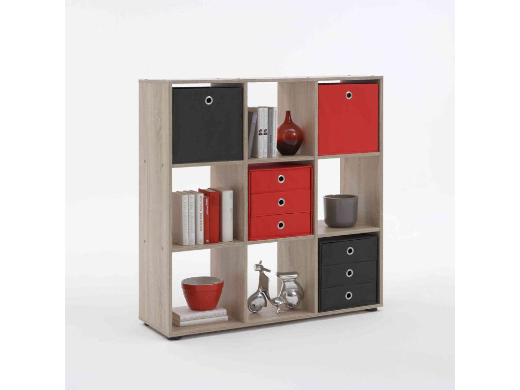 9-compartment oak-effect wooden bookcase - BI13011 27107EKRM