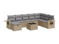 9-piece garden furniture set with cushions, beige woven resin, 23405IFLI