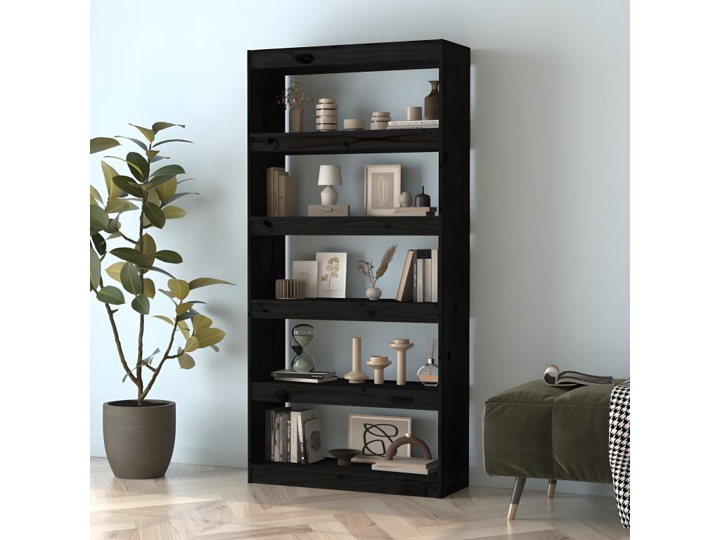 Bookshelf/Room Divider, Black, 80x30x167.4 cm, Solid Pine, 93641JEVE