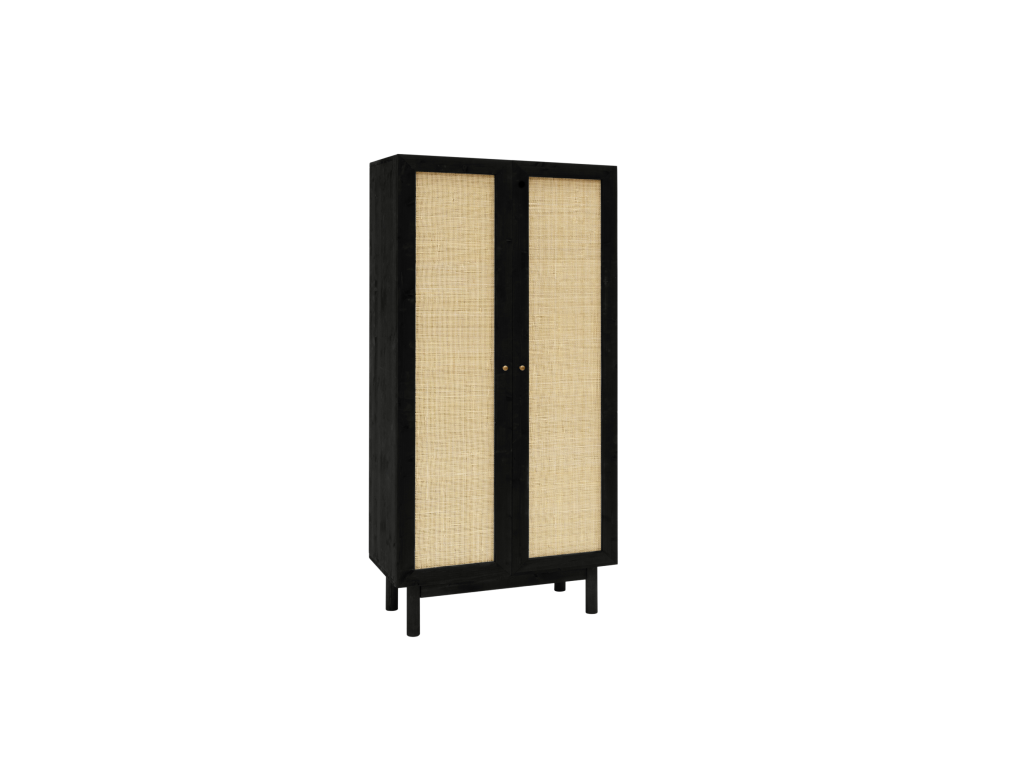 Fir wood wardrobe with black rattan weave, 180x80cm - Sunmeub 43434RIRW