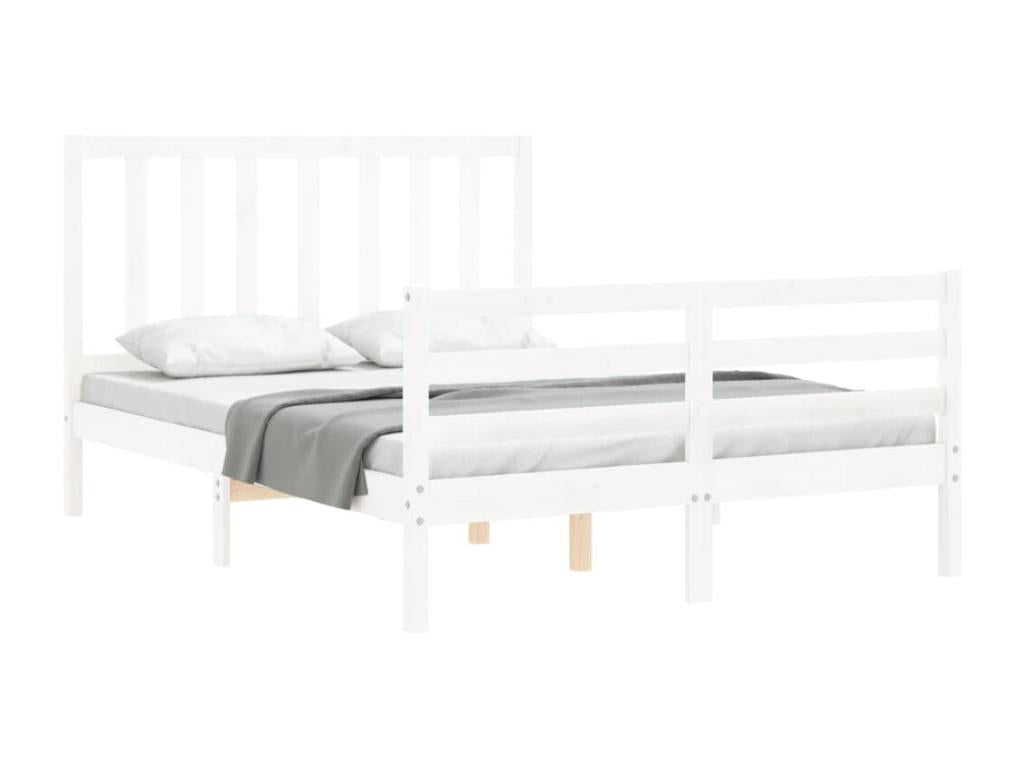 Bed frame with white headboard, 140x200 cm, solid wood, 53135CBNZ