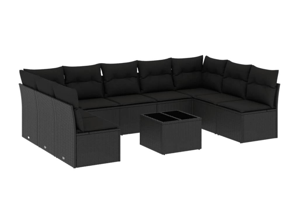 10-piece garden furniture set with cushions, black resin wicker 04999JFJB