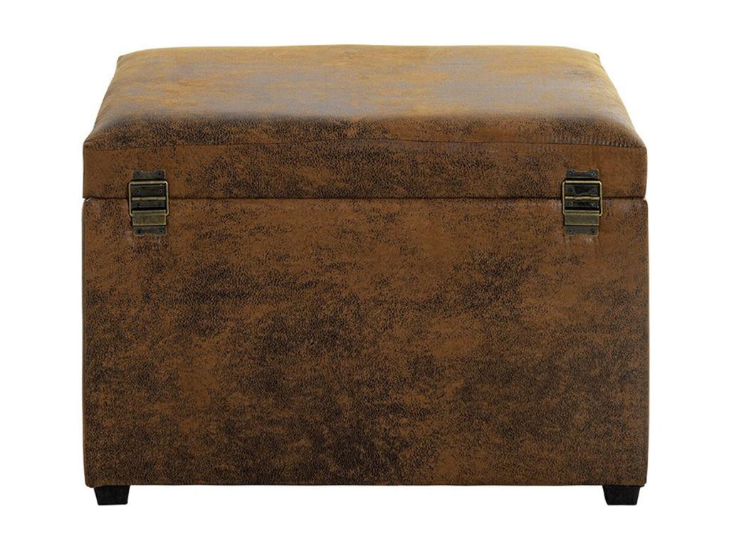 Vintage brown faux leather and wood storage chest - length 58 x depth 39 x height 42 cm 24795DSWL