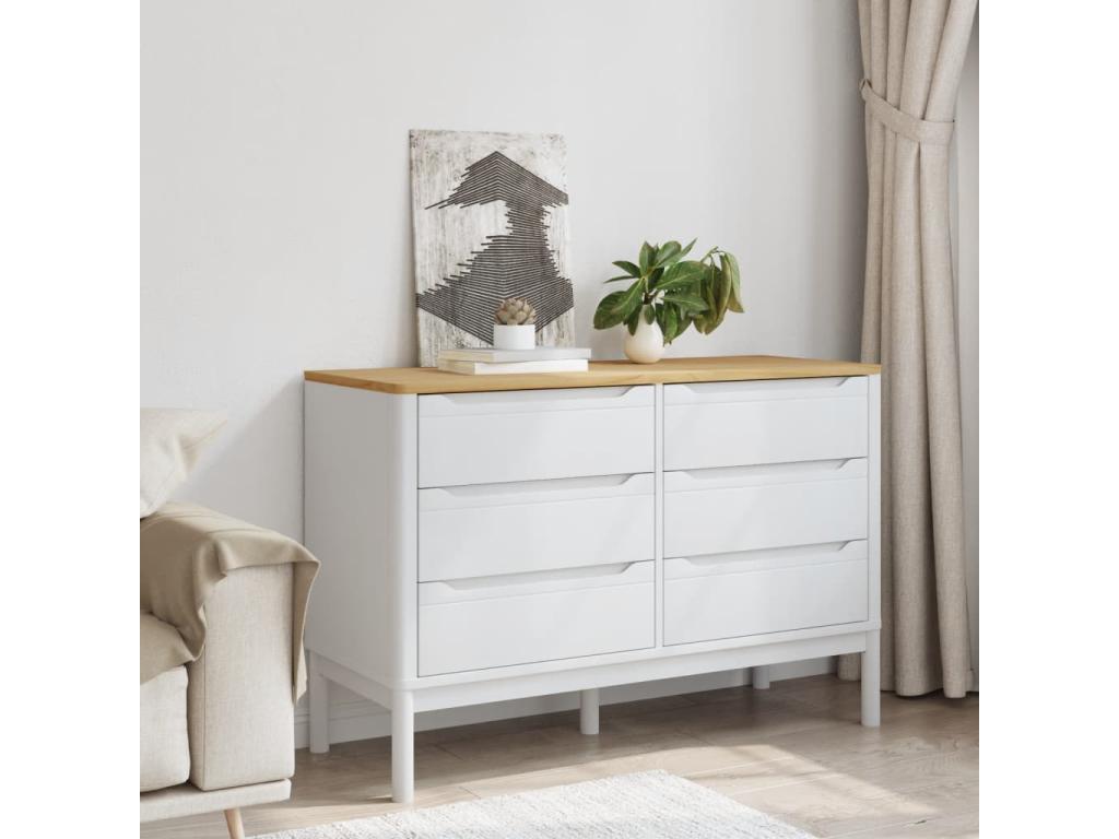 Sunmeub white chest of drawers in solid pine wood 04117BKCK