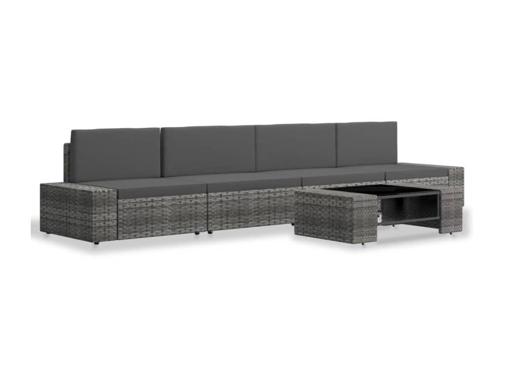 5-piece garden furniture set, grey wicker resin, 2 56137KUEO