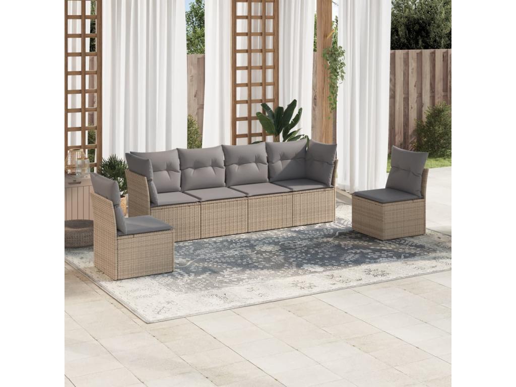6-piece garden furniture set with cushions, beige wicker resin, 59462GIKL