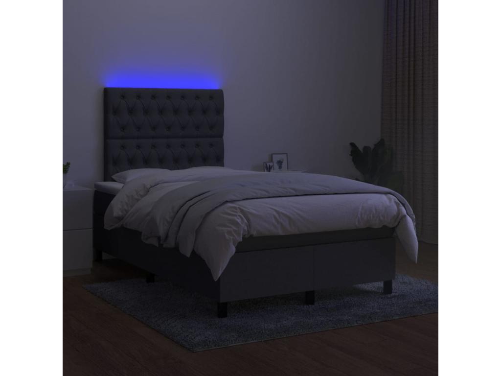 Upholstered bed base and mattress with LED lighting, Dark Grey, 120x200 cm, Fabric 50169VRRE