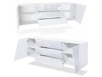 Wall-Mounted Buffet, Matte White Body, Glossy White Fronts, High-Gloss Black Central Drawer with LED Lighting 33046ZKFY