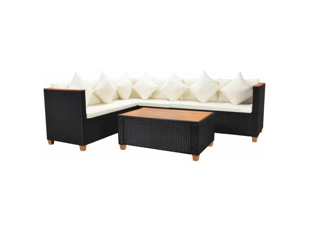 Sunmeub 72101BHBM 3-piece black resin wicker garden furniture set with white cushions