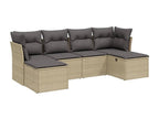 6-piece garden furniture set with cushions, méSunmeub beige woven resin, 97245NHSV