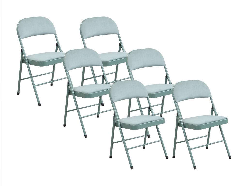 Set of 6 folding velvet and metal chairs - Almond green - Homeboisstore 15299QYDW