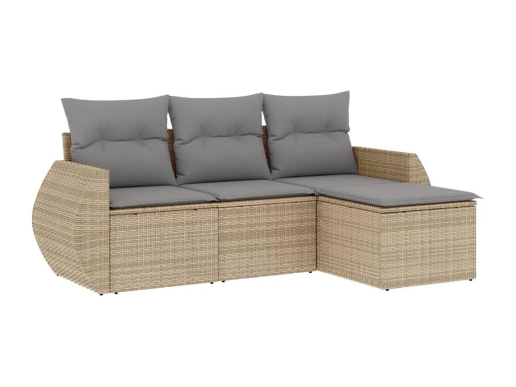 4-piece garden furniture set with cushions, beige woven resin, 73833KMXH
