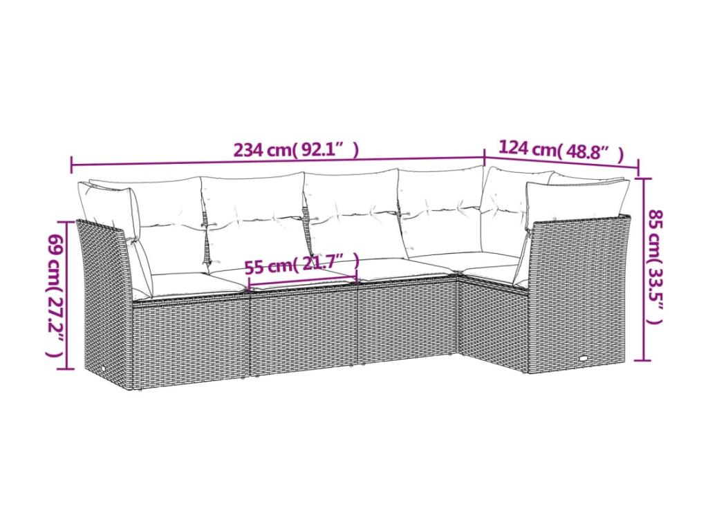 5-piece garden furniture set with cushions, beige woven resin, 41945EOLZ