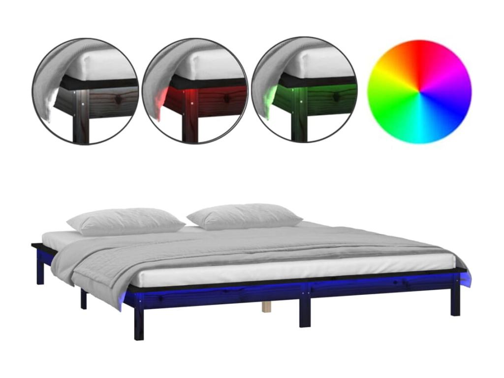 LED bed frame without mattress, black, 120x200 cm, solid wood, 22051JJNG