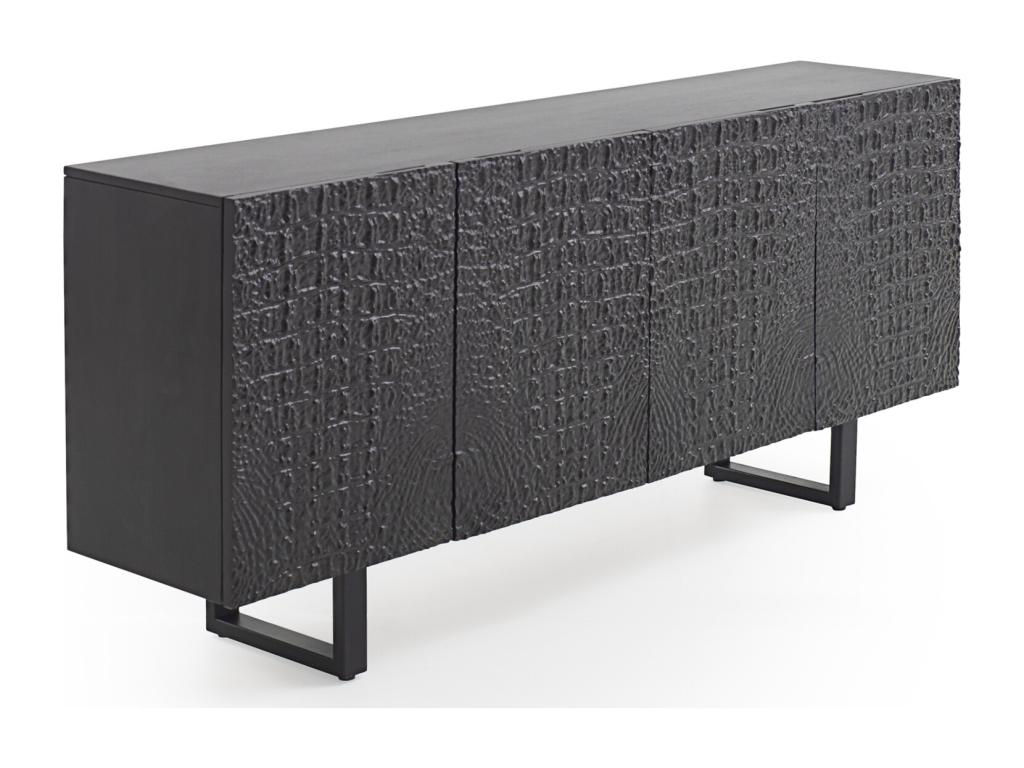 4-door sideboard in mango wood with black crocodile leather imitation finish 67206QZQQ
