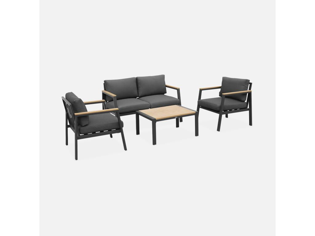 Sunmeub garden furniture set - dark grey - aluminium and polywood, 4-seater - 1 sofa - 2 armchairs - 1 coffee table 22876WVBP