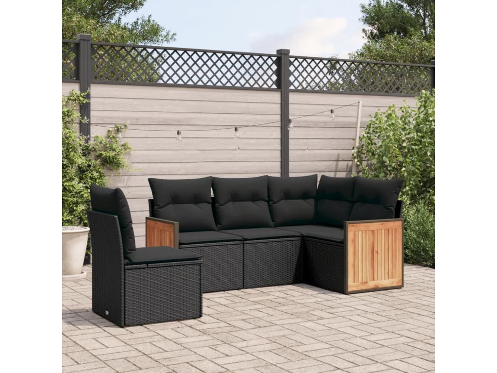 5-piece garden furniture set with cushions, black resin wicker, 24326TQKV
