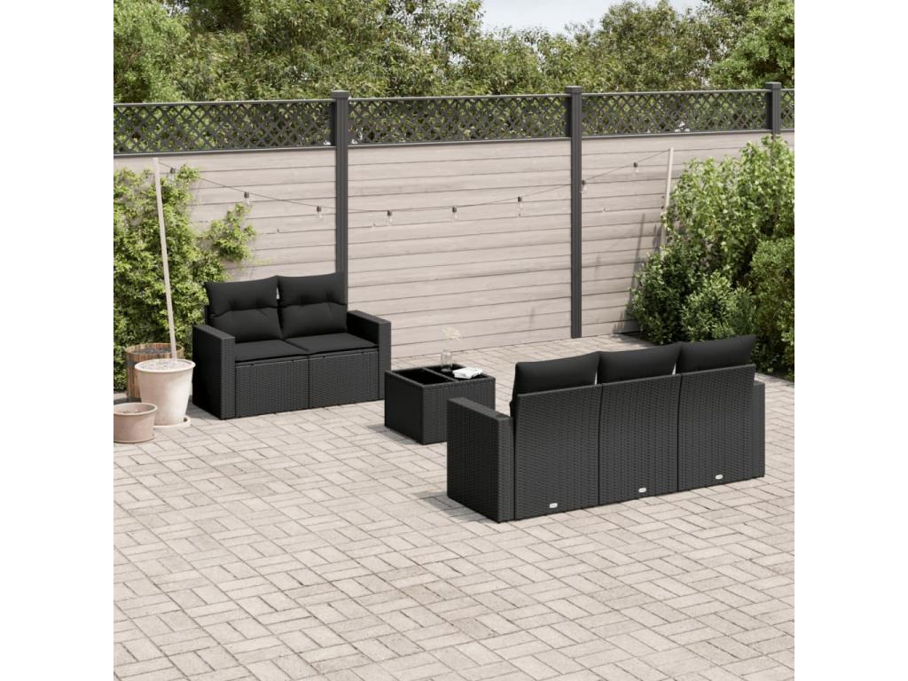 6-piece garden furniture set with cushions, black resin wicker 96668OKOO