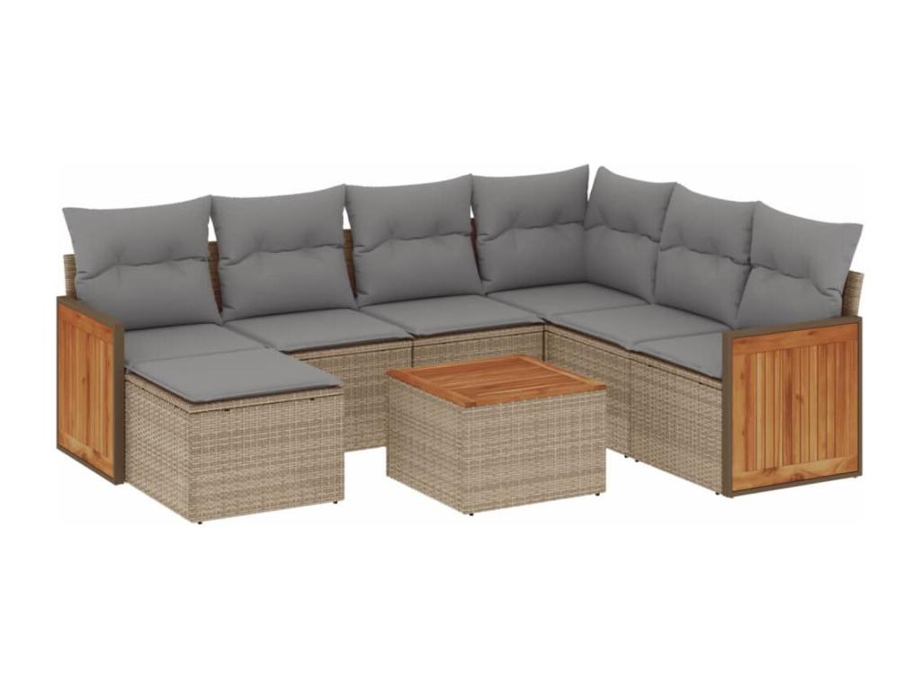 8-piece garden furniture set with cushions, beige wicker resin, 85744MGWZ